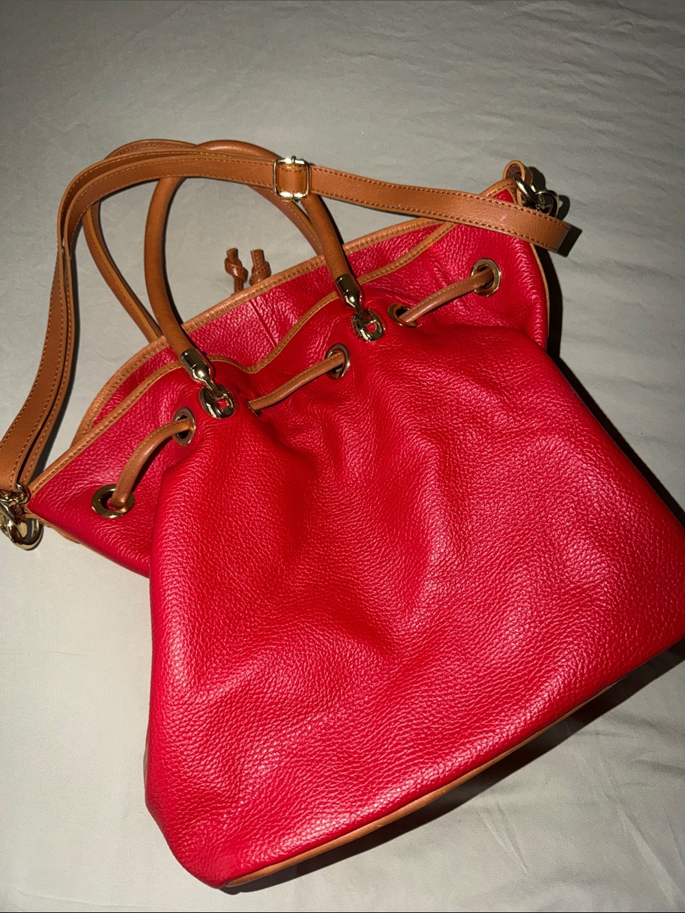 Valentina Red Leather Drawstring Tote - Picture 2 of 4